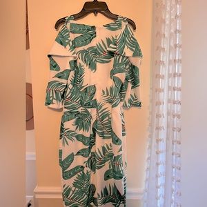 NEW off shoulder straps with cut out sleeves midi dress, green and white, floral